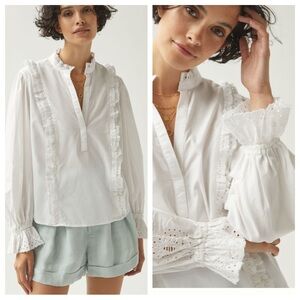 Anthropologie Maeve Ruffled Eyelet Blouse
